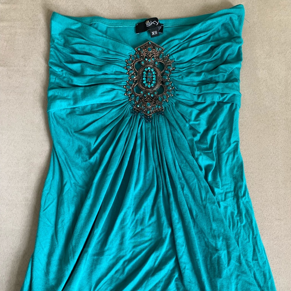 Teal SKY Brand Strapless Top w Crystals & Jewels